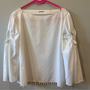 Ellie Tahari White Pearl Trim Blouse